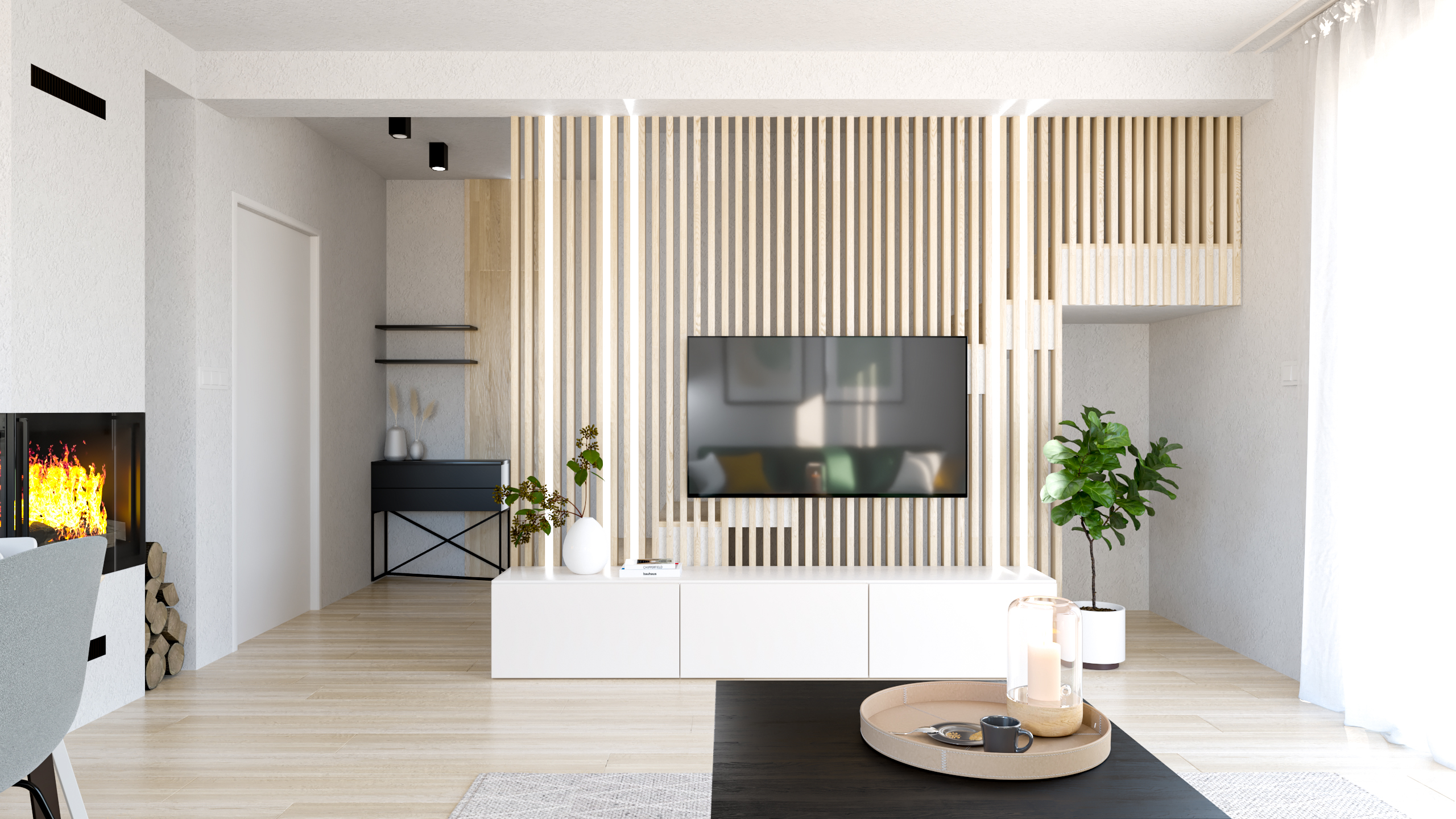 návrh interiéru kuchyňa s obývačkou